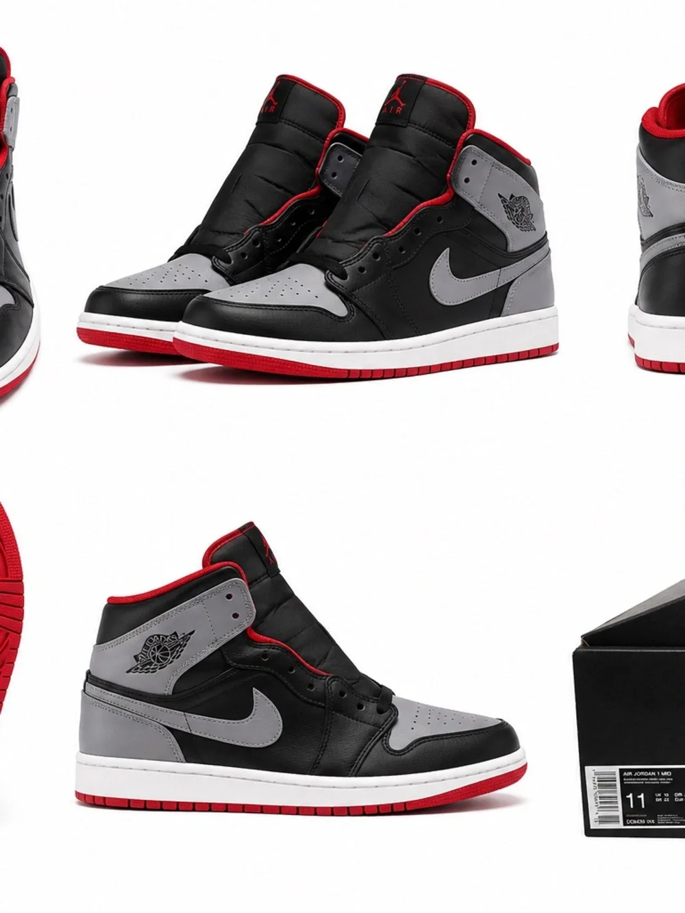 Air Jordan 1 Mid Bred Shadow- Black/Gray/Red Mens Size 11 Brand New